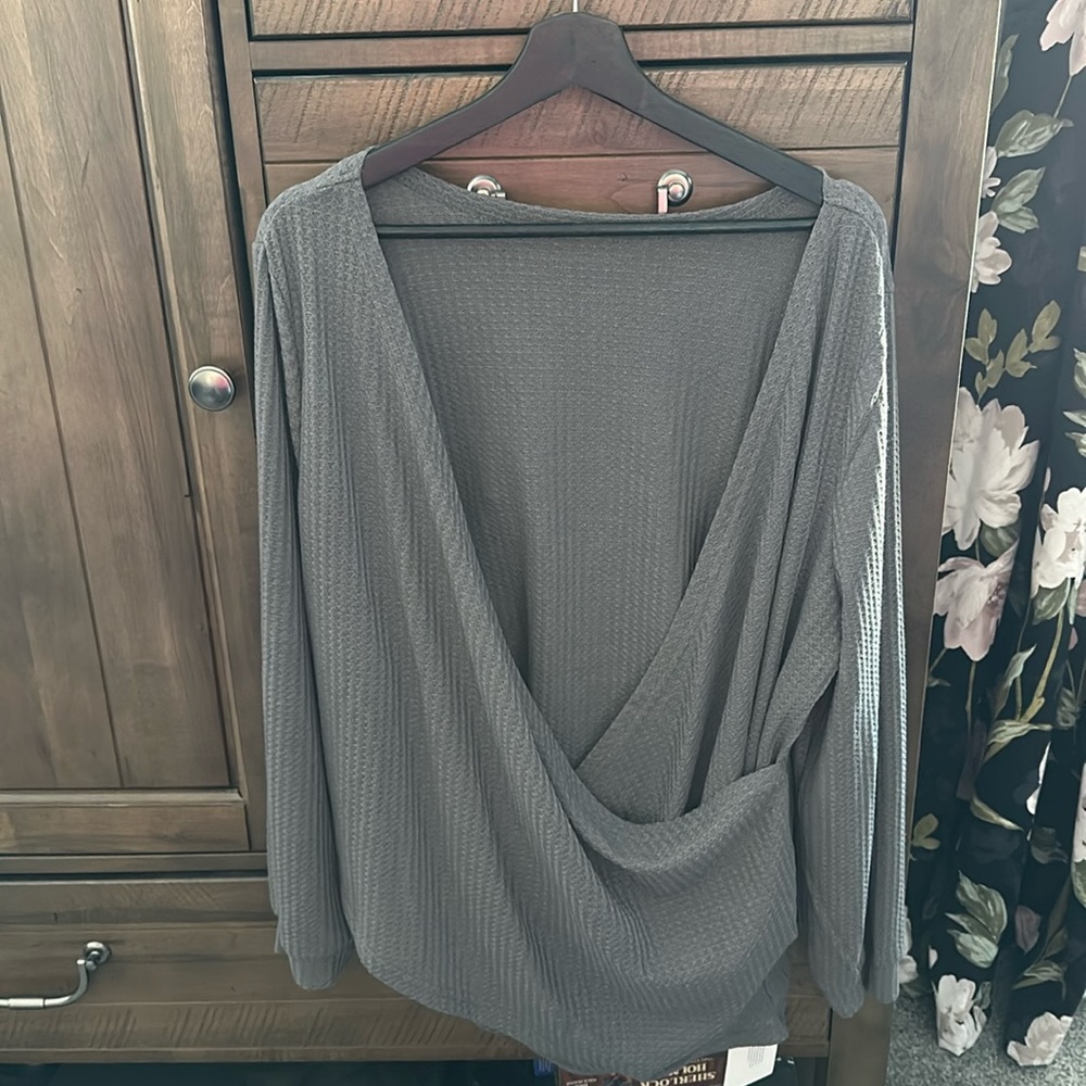 Grey waffle textured swoop neck shirt